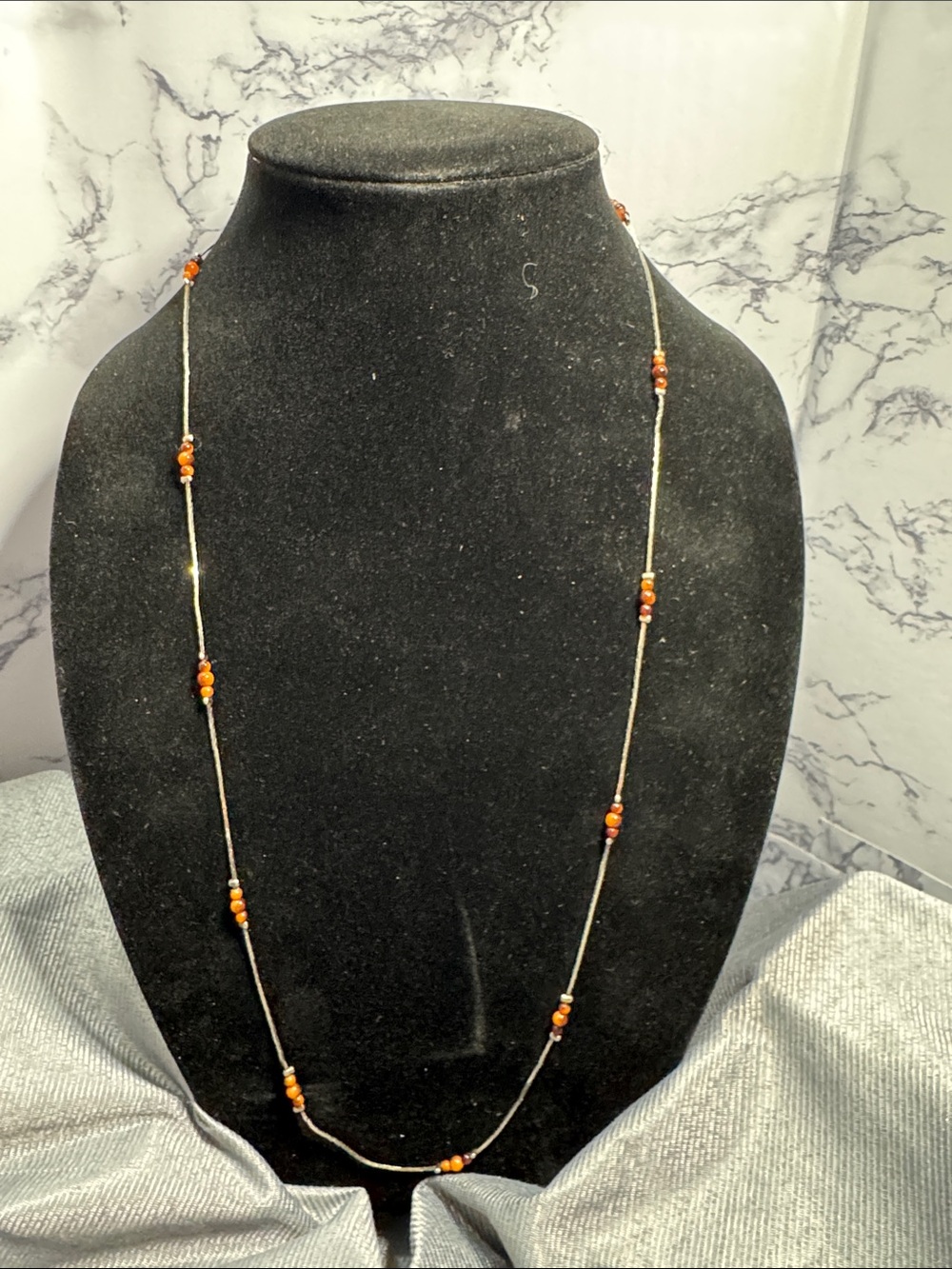 Vintage Source Unknown Long Beaded Necklace - Orange/Brown Beads